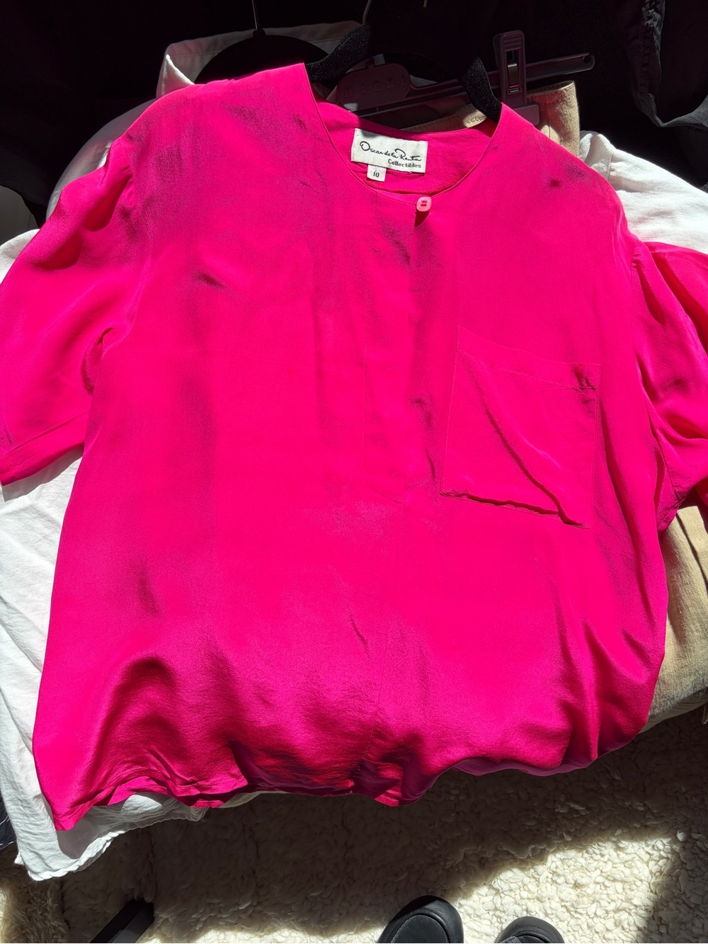 Oscar de la Renta Hot Pink Silk Short Sleeve Blouse - Picture 5 of 5